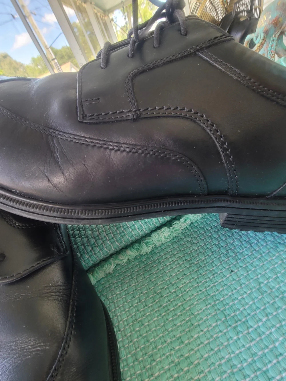 Men's Black Rockport Trutech Skid Resistant Black Leather Wingtip Shoes Size 13